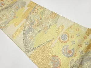 リサイクル　本佐賀錦地紙に花々・松・古典柄模様織出し袋帯